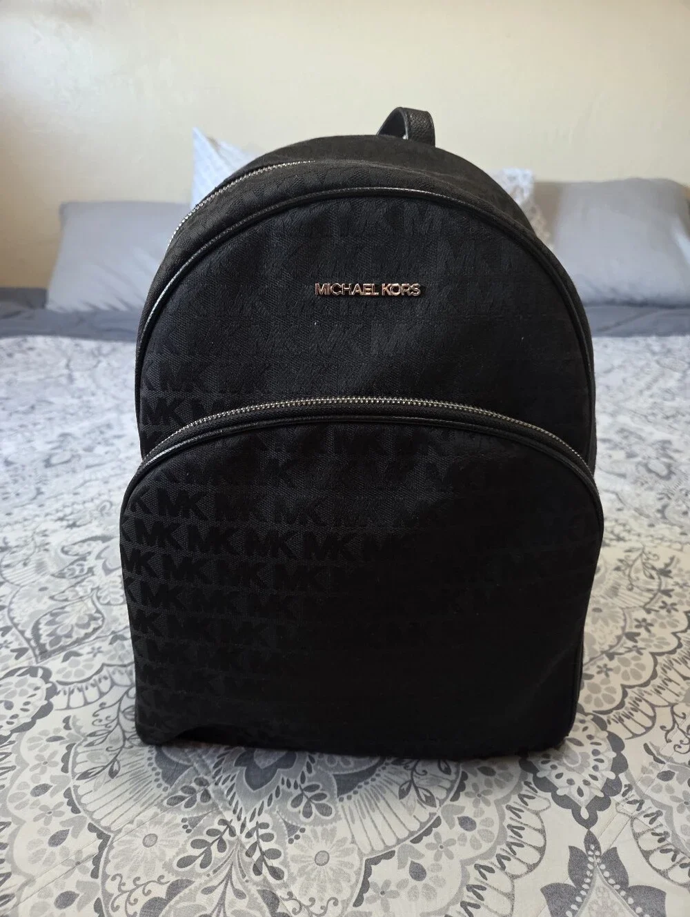 Michael Kors Black MK Logo Backpack with Silver Hardware